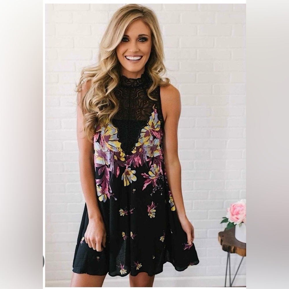 Free people Marsha printed lace dress - Black Combo